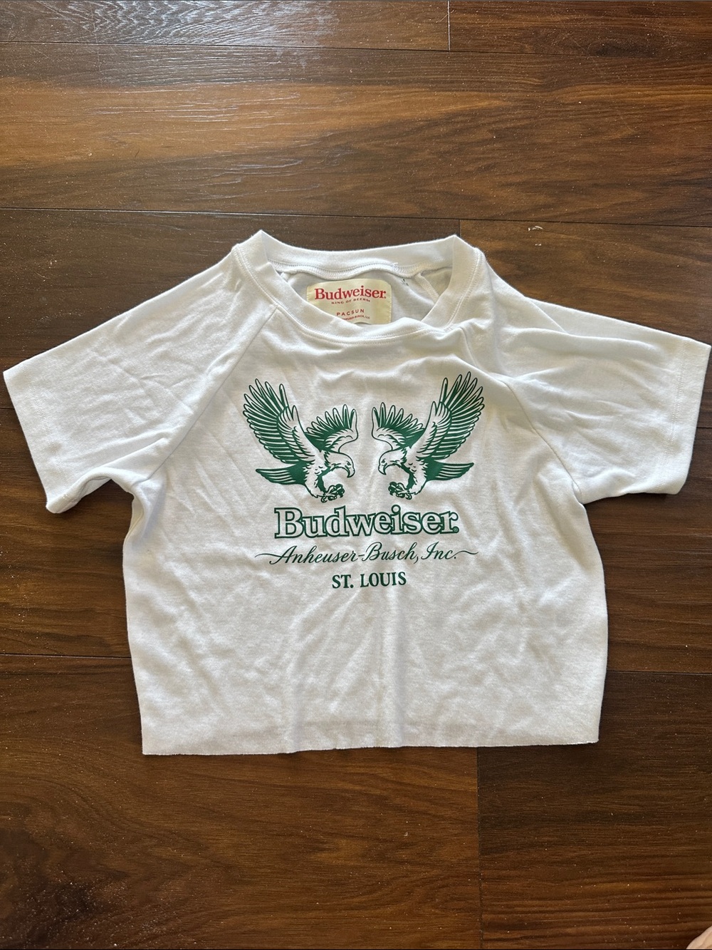 Budweiser White Kids Short Sleeve Tee with Green Eagle Graphic